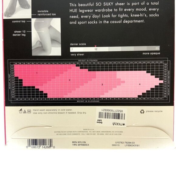 Hue So Silky Sheer Control Top Pantyhose Size 3 Large Natural Beige 12 Denier - Picture 3 of 3